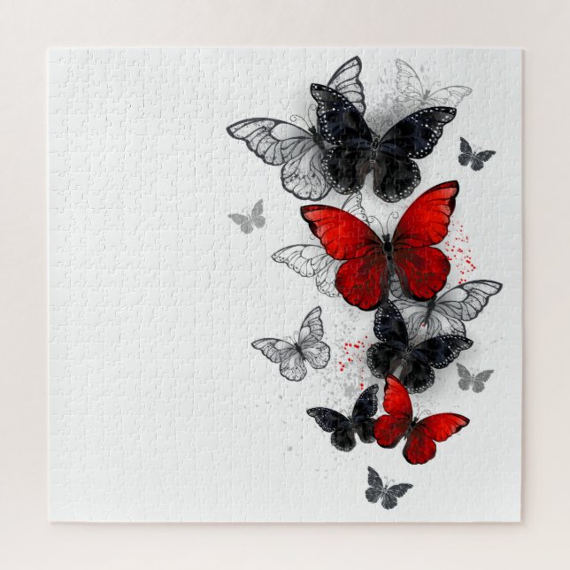 Flying Black and Red Morpho Butterflies Jigsaw Puzzle (Vertical)