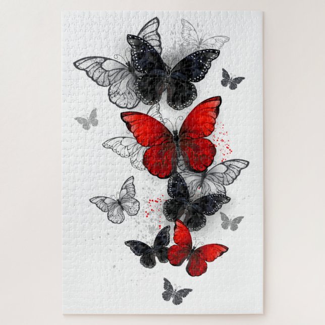 Flying Black and Red Morpho Butterflies Jigsaw Puzzle (Vertical)
