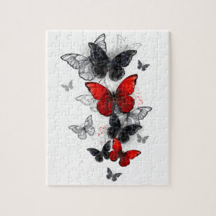Flying Black and Red Morpho Butterflies Jigsaw Puzzle