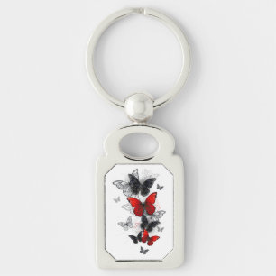 Flying Black and Red Morpho Butterflies Key Ring
