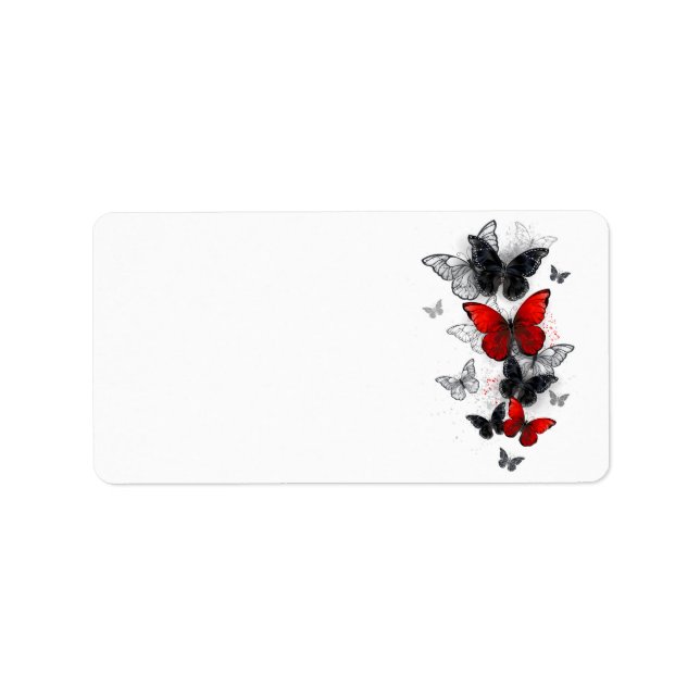 Flying Black and Red Morpho Butterflies Label (Front)