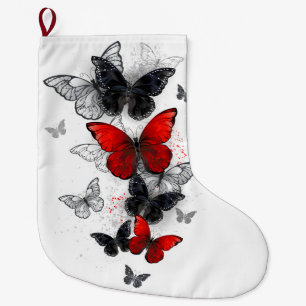 Flying Black and Red Morpho Butterflies Large Christmas Stocking
