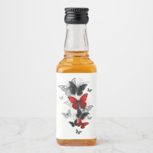 Flying Black and Red Morpho Butterflies Liquor Bottle Label
