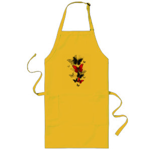 Flying Black and Red Morpho Butterflies Long Apron