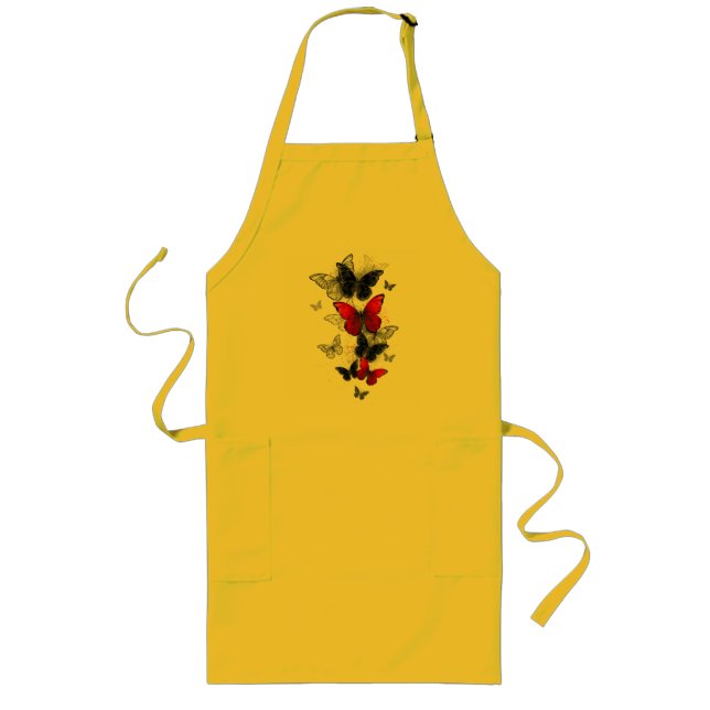 Flying Black and Red Morpho Butterflies Long Apron (Front)
