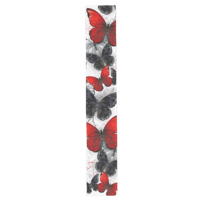 Flying Black and Red Morpho Butterflies Long Table Runner (Front)