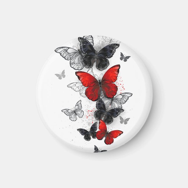 Flying Black and Red Morpho Butterflies Magnet (Front)