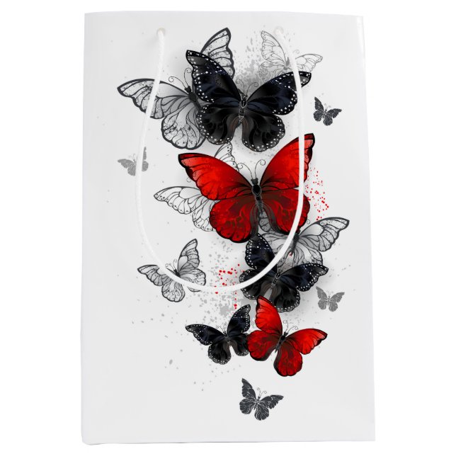 Flying Black and Red Morpho Butterflies Medium Gift Bag (Front)