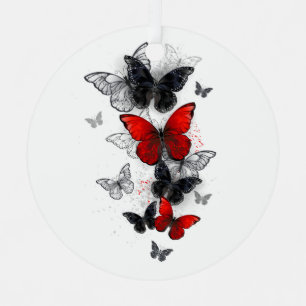 Flying Black and Red Morpho Butterflies Metal Tree Decoration