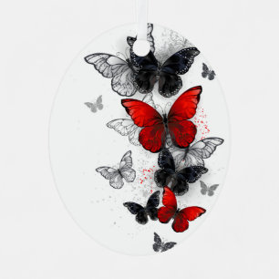 Flying Black and Red Morpho Butterflies Metal Tree Decoration