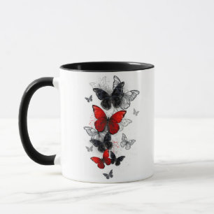Flying Black and Red Morpho Butterflies Mug