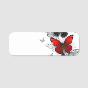 Flying Black and Red Morpho Butterflies Name Tag
