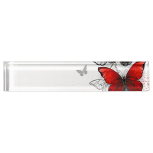 Flying Black and Red Morpho Butterflies Nameplate