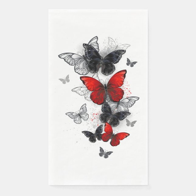 Flying Black and Red Morpho Butterflies Napkin (Front)