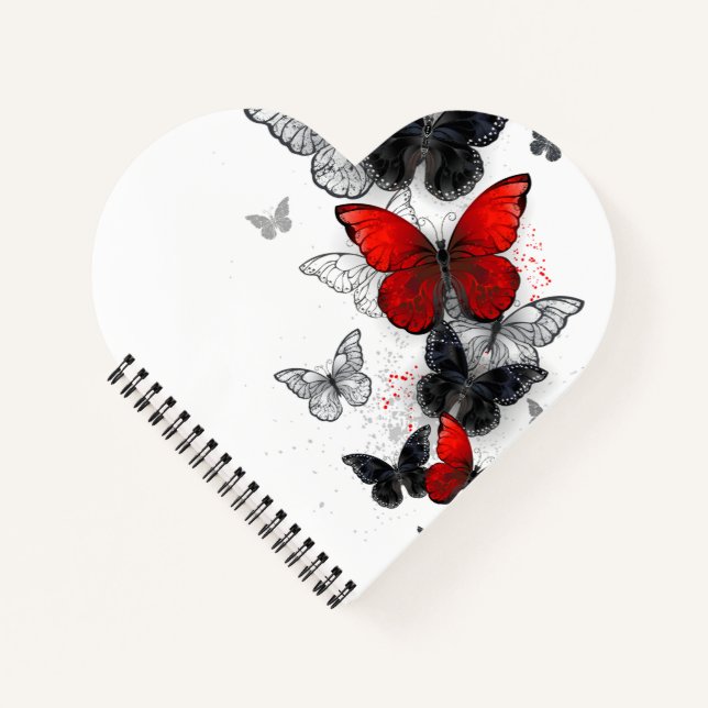 Flying Black and Red Morpho Butterflies Notebook (Front)