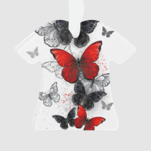 Flying Black and Red Morpho Butterflies Ornament