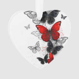 Flying Black and Red Morpho Butterflies Ornament