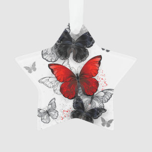 Flying Black and Red Morpho Butterflies Ornament