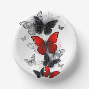 Flying Black and Red Morpho Butterflies Paper Plate