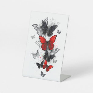 Flying Black and Red Morpho Butterflies Pedestal Sign