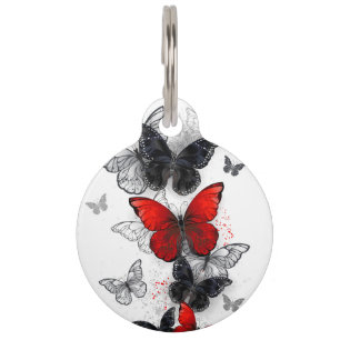 Flying Black and Red Morpho Butterflies Pet Tag