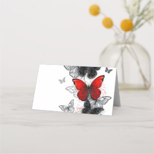 Flying Black and Red Morpho Butterflies Place Card