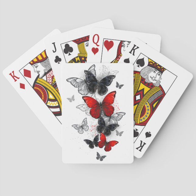 Flying Black and Red Morpho Butterflies Playing Cards (Back)