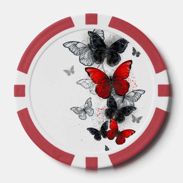 Flying Black and Red Morpho Butterflies Poker Chips (Front)