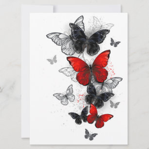 Flying Black and Red Morpho Butterflies Save The Date