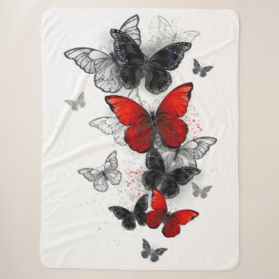 Flying Black and Red Morpho Butterflies Sherpa Blanket