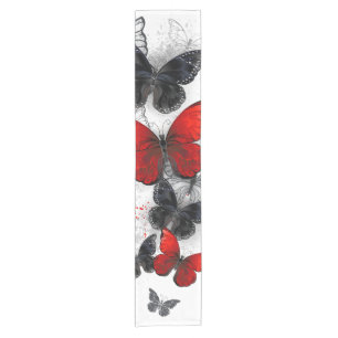 Flying Black and Red Morpho Butterflies Short Table Runner