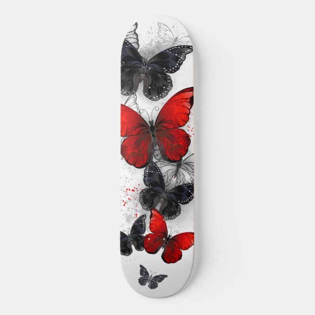 Flying Black and Red Morpho Butterflies Skateboard (Front)