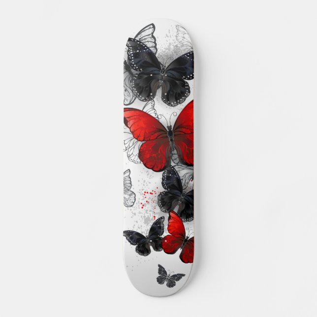 Flying Black and Red Morpho Butterflies Skateboard (Front)