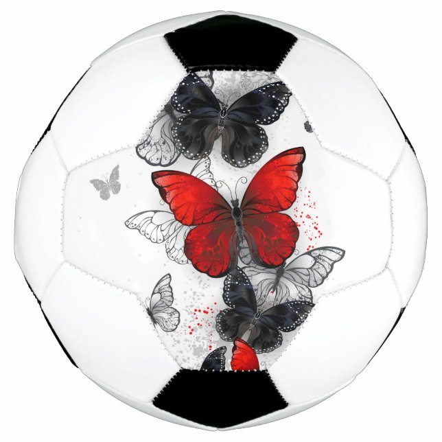 Flying Black and Red Morpho Butterflies Soccer Ball (Front)