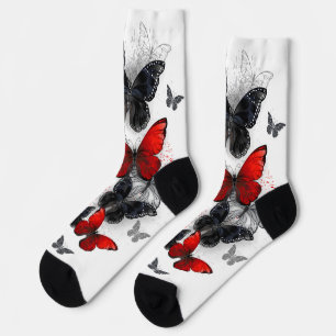 Flying Black and Red Morpho Butterflies Socks