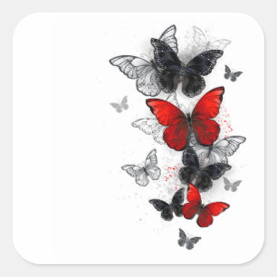 Flying Black and Red Morpho Butterflies Square Sticker