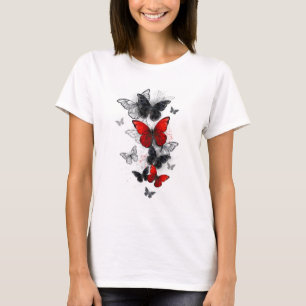 Flying Black and Red Morpho Butterflies T-Shirt