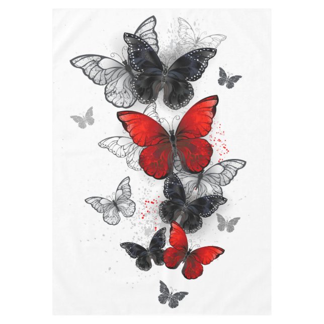 Flying Black and Red Morpho Butterflies Tablecloth (Front)