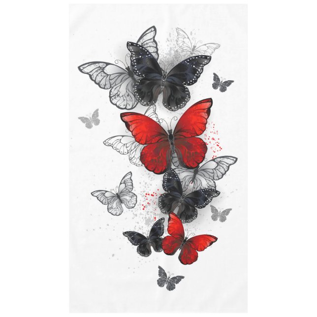 Flying Black and Red Morpho Butterflies Tablecloth (Front)