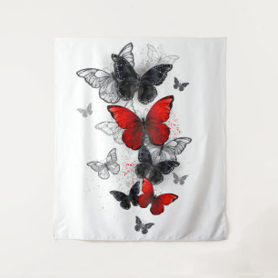 Flying Black and Red Morpho Butterflies Tapestry