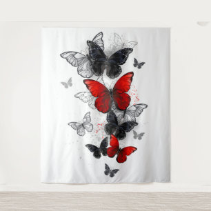 Flying Black and Red Morpho Butterflies Tapestry