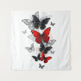 Flying Black and Red Morpho Butterflies Tapestry