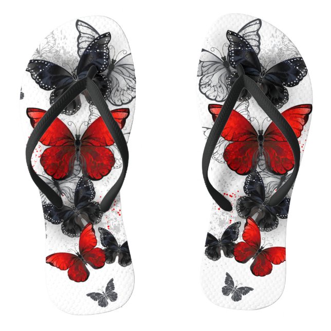 Flying Black and Red Morpho Butterflies Thongs (Footbed)