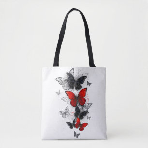 Flying Black and Red Morpho Butterflies Tote Bag