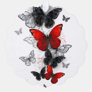 Flying Black and Red Morpho Butterflies Tree Decoration Card