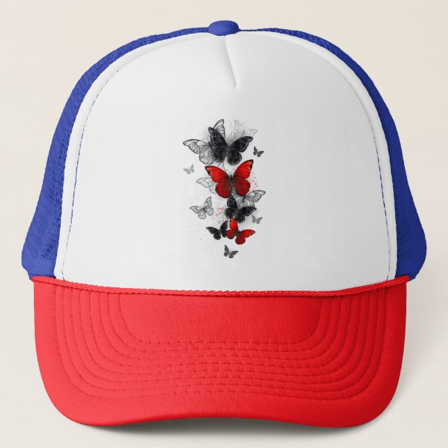 Flying Black and Red Morpho Butterflies Trucker Hat (Front)