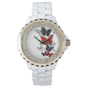 Flying Black and Red Morpho Butterflies Watch