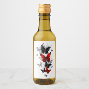 Flying Black and Red Morpho Butterflies Wine Label