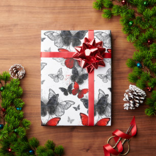 Flying Black and Red Morpho Butterflies Wrapping Paper