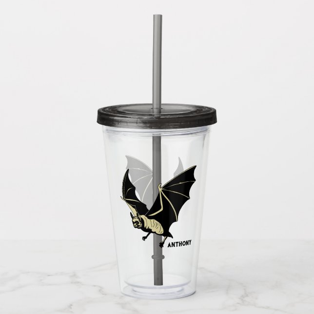 Flying Black Bat Personalised Acrylic Tumbler (Front)